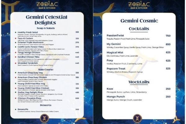 Zodiac Bar & Kitchen Unveils Exciting New Gemini Menu