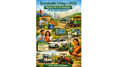 Mission LiFE initiatives and electric vehicle incentives in India in 2026, including waste segregation, rooftop solar, EV charging stations, electric cars, buses, and rural e-mobility.