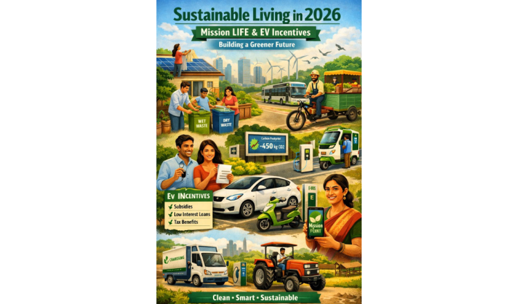 Mission LiFE initiatives and electric vehicle incentives in India in 2026, including waste segregation, rooftop solar, EV charging stations, electric cars, buses, and rural e-mobility.