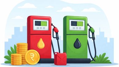 Fuel Price Today 06 February 2026 illustration showing petrol and diesel pumps with rupee coins in India
