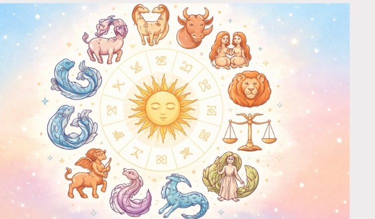 Simple zodiac wheel illustration representing Horoscope Today 06 February 2026 for Aries to Pisces
