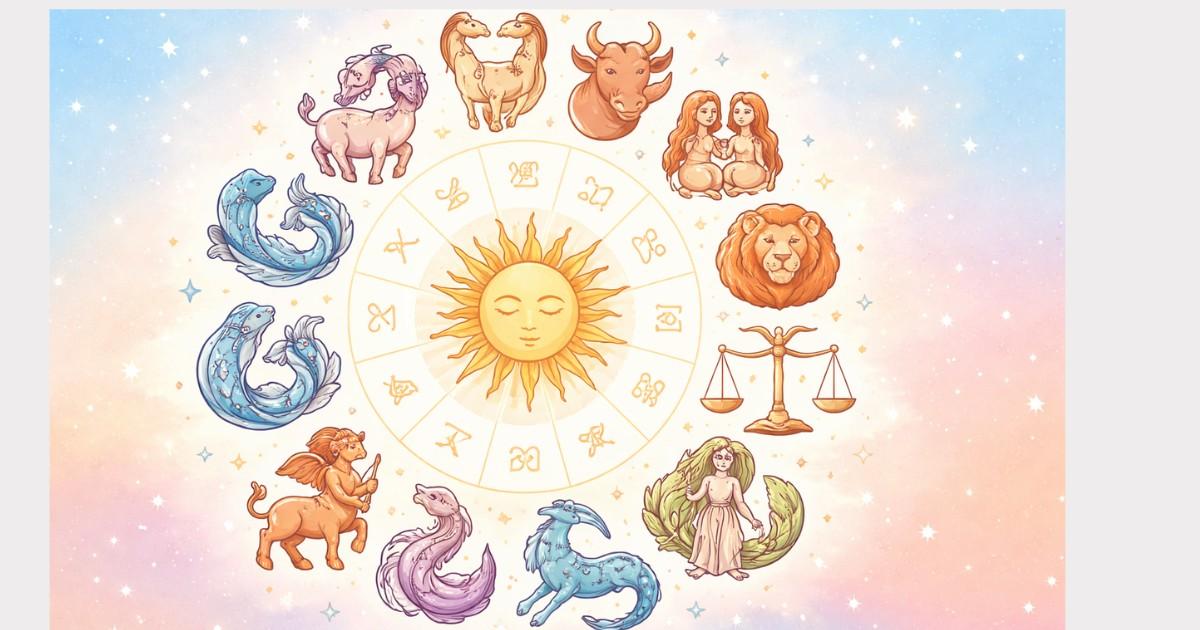 Simple zodiac wheel illustration representing Horoscope Today 06 February 2026 for Aries to Pisces