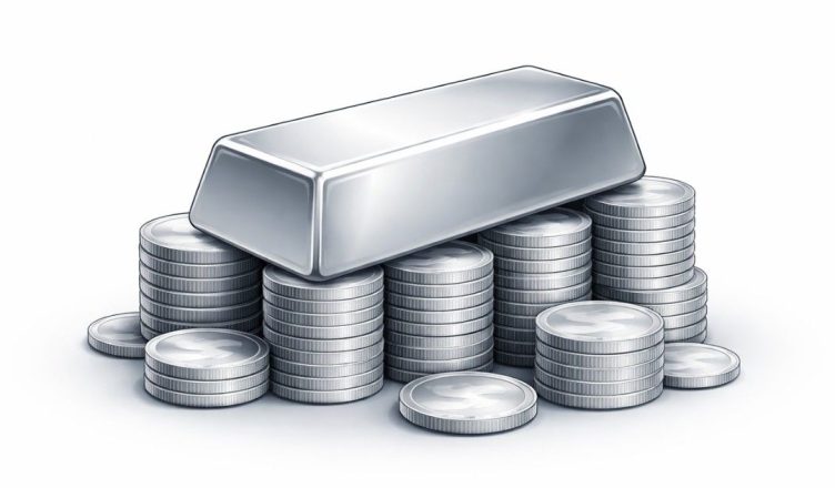Silver bar placed on stacked silver coins representing silver price today 06 February 2026 in India
