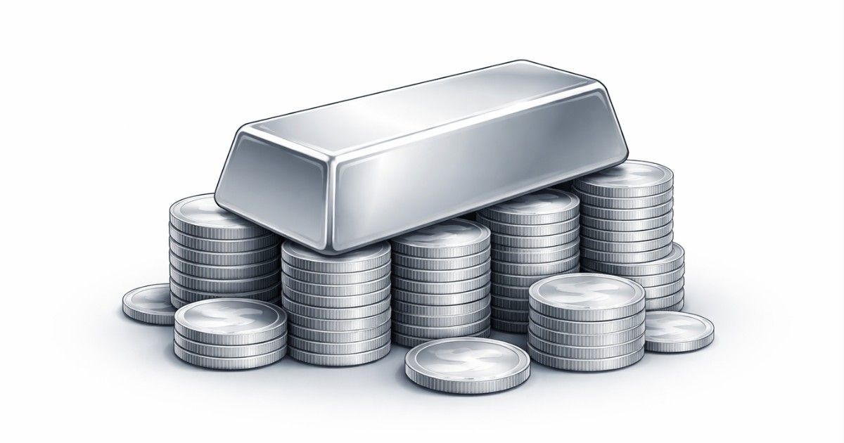 Silver bar placed on stacked silver coins representing silver price today 06 February 2026 in India
