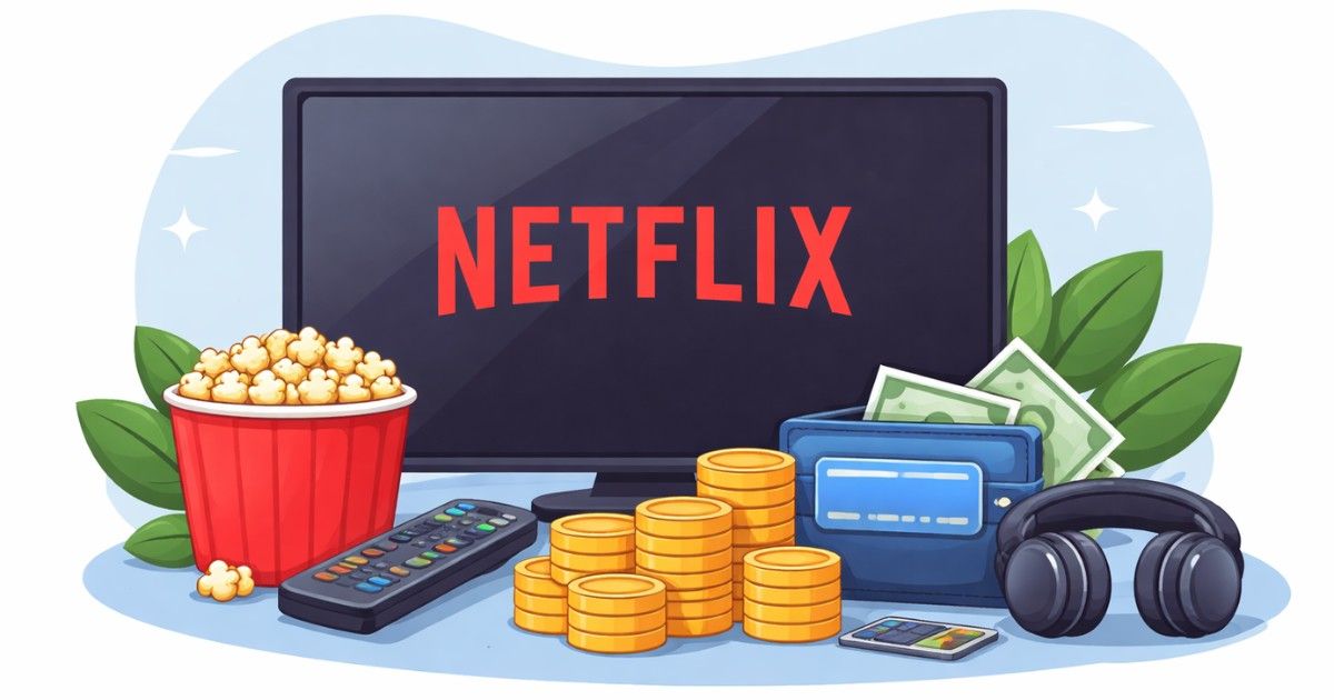 Simple illustration of TV screen with streaming concept and money elements representing Netflix price debate