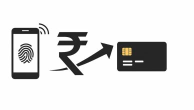 Minimal vector illustration showing smartphone, rupee symbol, and bank card representing UPI digital payment rule changes in India