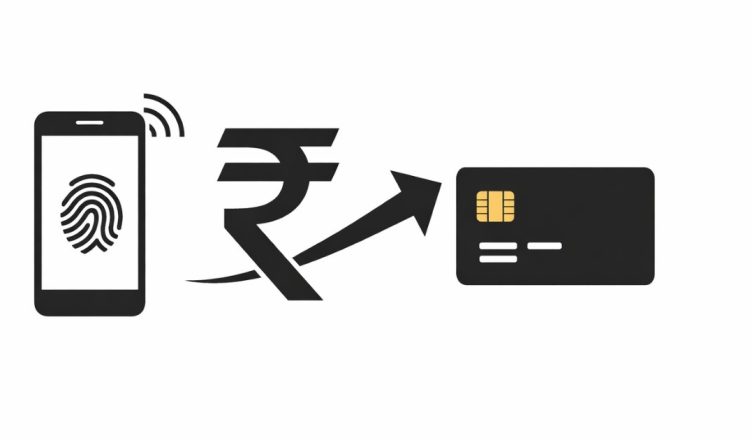 Minimal vector illustration showing smartphone, rupee symbol, and bank card representing UPI digital payment rule changes in India