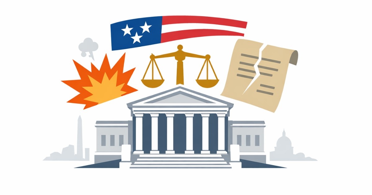 Minimal editorial illustration of the Supreme Court building symbolizing landmark constitutional cases during a crucial week for citizens