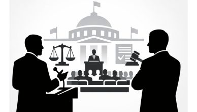 Minimal editorial illustration of a parliament session with a speaker at the podium, opposition leader silhouette, and policy symbols representing major bills and strategy updates in 2026.