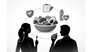 Minimal editorial illustration of a bowl of fresh vegetables with health icons symbolizing healthy diet trends and nutrition habits adopted in India in 2026.