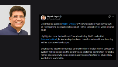 Union Minister Piyush Goyal addressing the IIFT Vice Chancellors Conclave 2026 on internationalisation of higher education