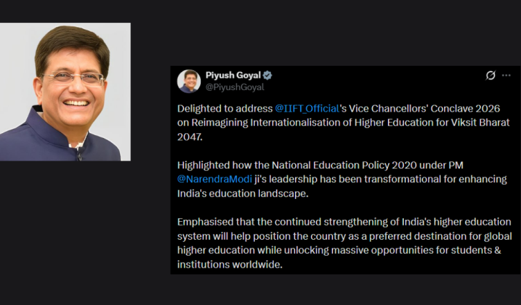 Union Minister Piyush Goyal addressing the IIFT Vice Chancellors Conclave 2026 on internationalisation of higher education