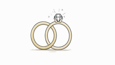 Minimal vector illustration of wedding rings symbolizing a wedding campaign collaboration in fashion marketing