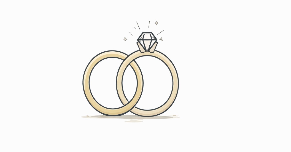 Minimal vector illustration of wedding rings symbolizing a wedding campaign collaboration in fashion marketing