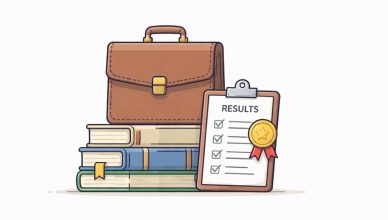 Minimal vector illustration of diploma, books and trophy representing success in UPSC civil services examination