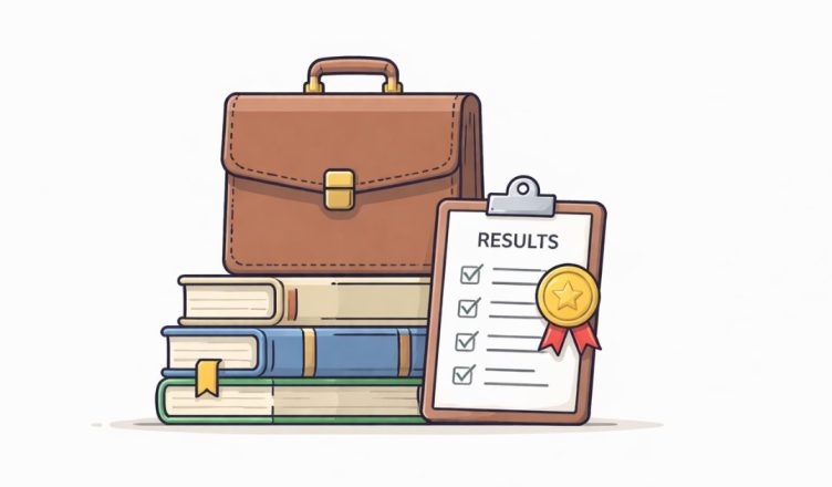 Minimal vector illustration of diploma, books and trophy representing success in UPSC civil services examination