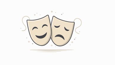 Minimal vector illustration of theatre masks symbolizing performing arts and lifetime achievement recognition in theatre