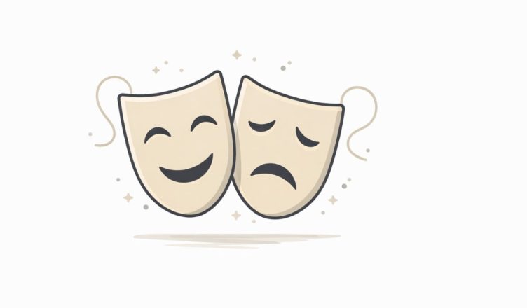Minimal vector illustration of theatre masks symbolizing performing arts and lifetime achievement recognition in theatre