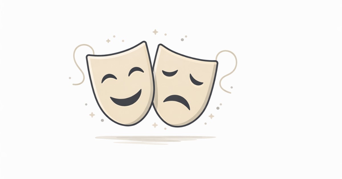 Minimal vector illustration of theatre masks symbolizing performing arts and lifetime achievement recognition in theatre
