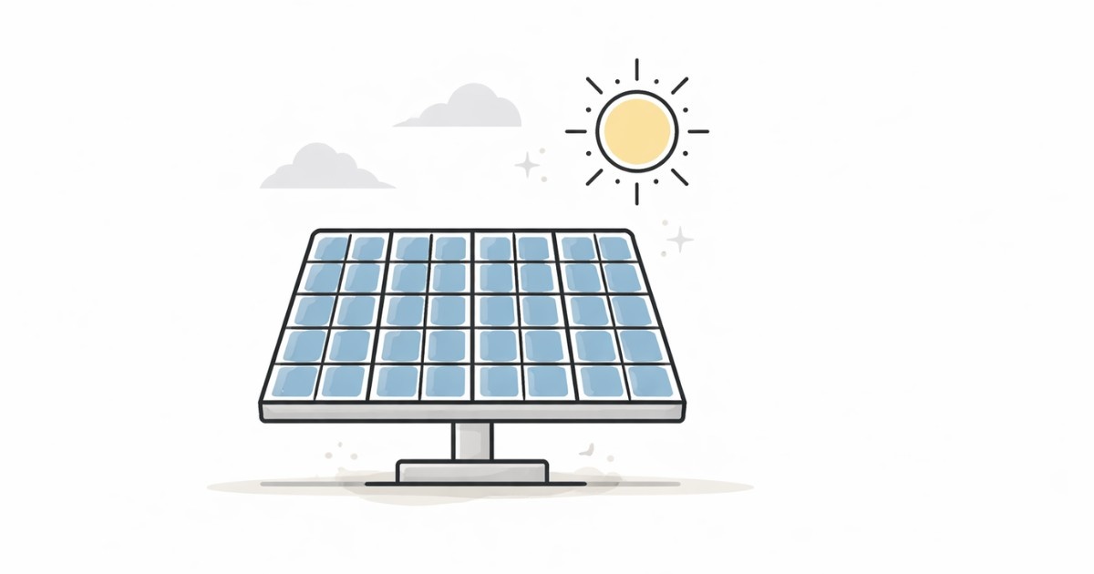 Minimal vector illustration of a solar panel generating energy under the sun representing solar power growth in India