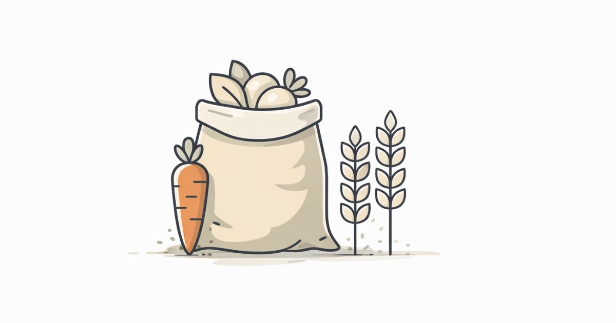 Minimal vector illustration of agricultural produce and wheat representing women’s role in agri-food systems
