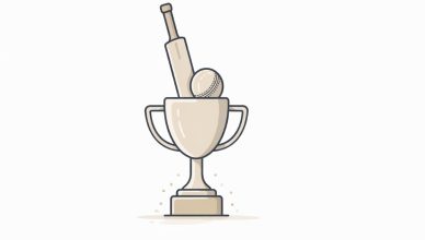 Minimal vector illustration of a cricket trophy with bat and ball symbolizing the BCCI Cricketer of the Year award