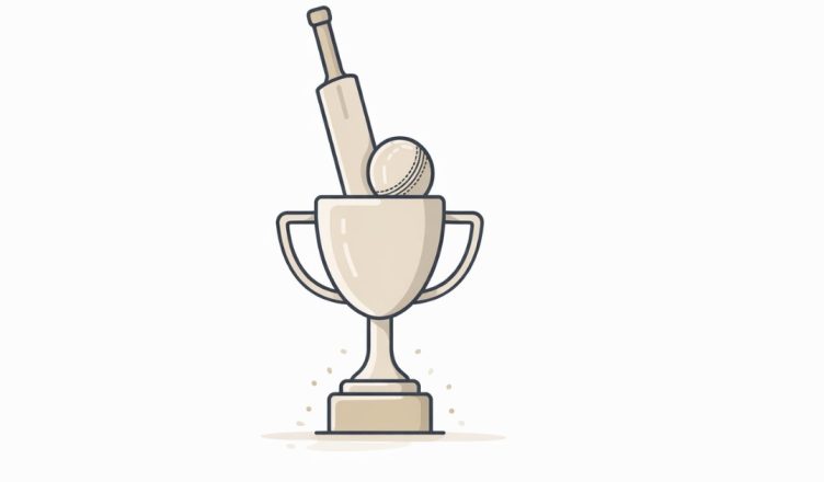 Minimal vector illustration of a cricket trophy with bat and ball symbolizing the BCCI Cricketer of the Year award