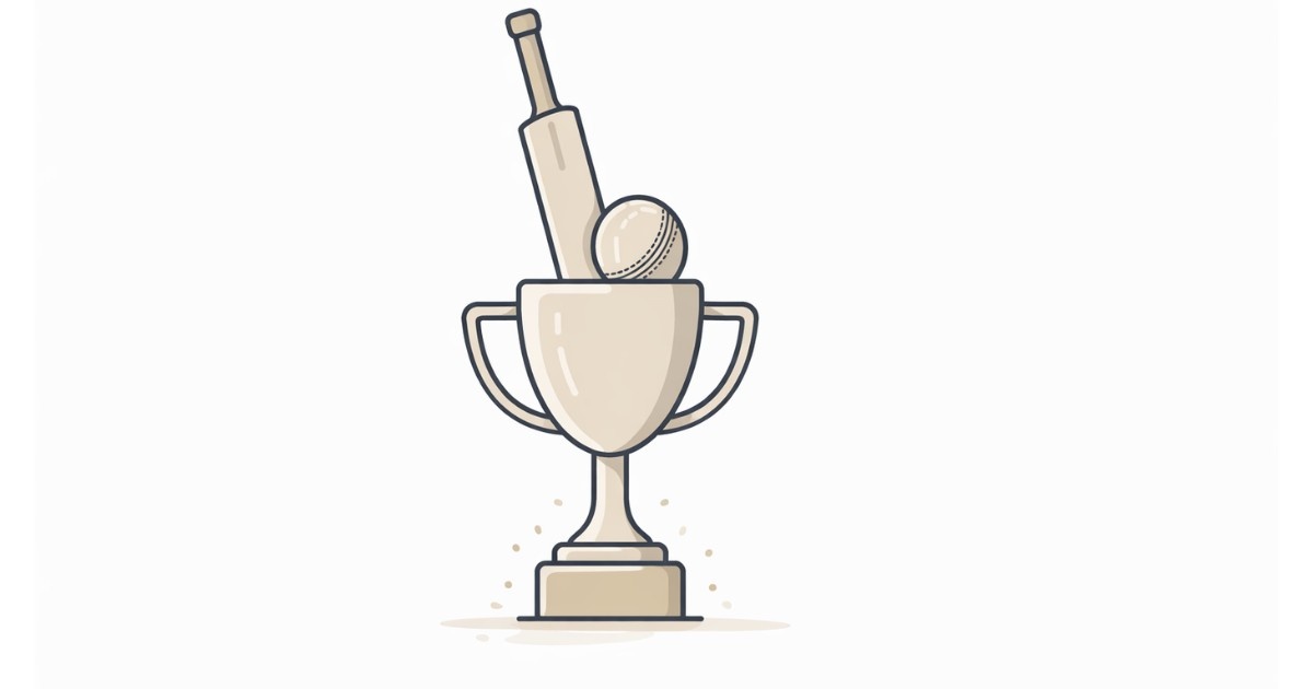 Minimal vector illustration of a cricket trophy with bat and ball symbolizing the BCCI Cricketer of the Year award