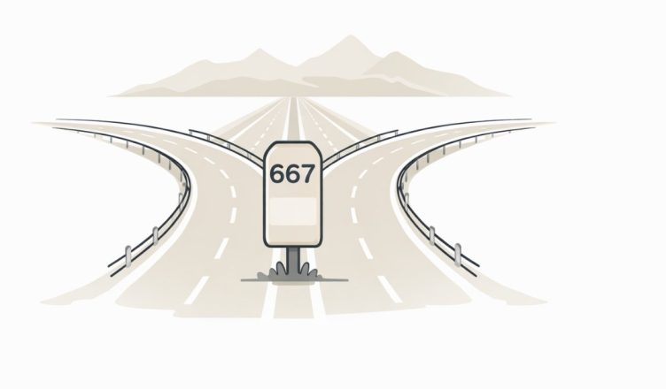 Minimal vector illustration of a highway road with directional sign symbolizing the Major Delhi–Katra expressway and long-distance travel infrastructure