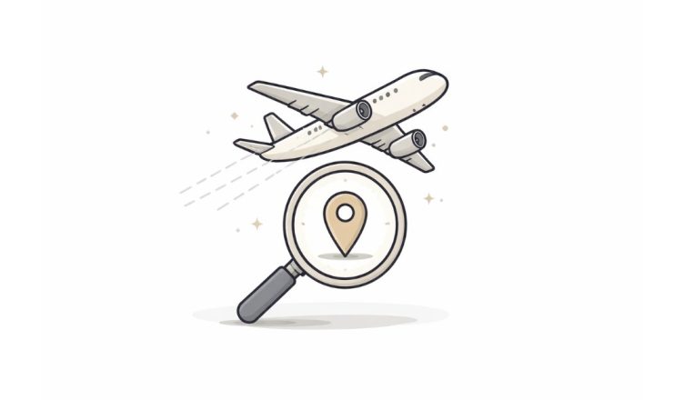 Minimal vector illustration of an airplane with a circular radar signal indicating flight monitoring and aviation safety