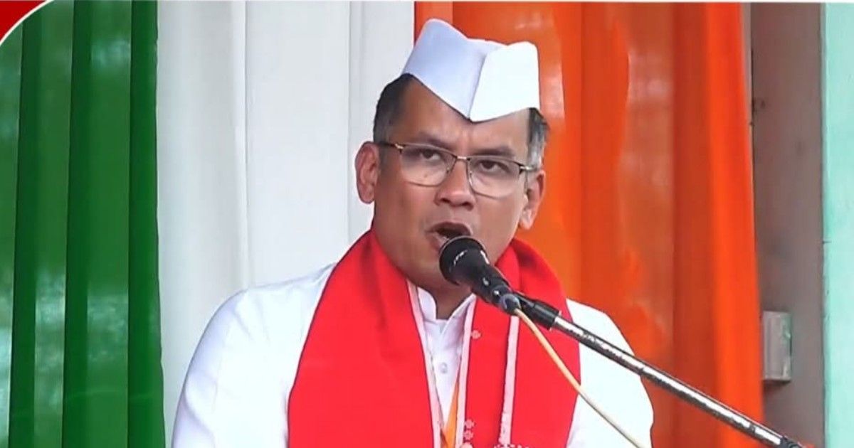 Gaurav Gogoi addressing a political rally in Bokajan while criticising the BJP government over governance and corruption issues