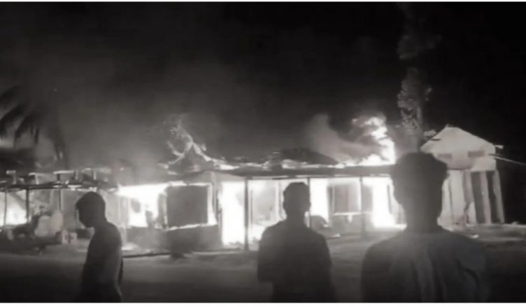 Fire destroys multiple shops at Threeniali Market in Abhayapuri Assam ночью