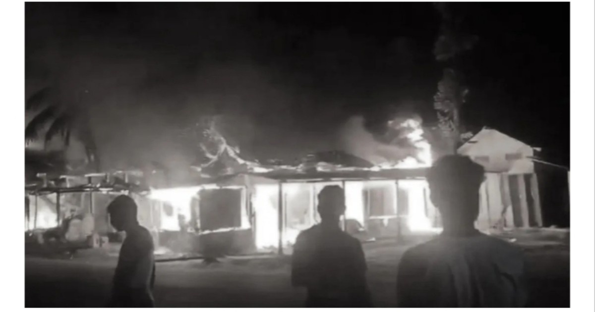Fire destroys multiple shops at Threeniali Market in Abhayapuri Assam ночью