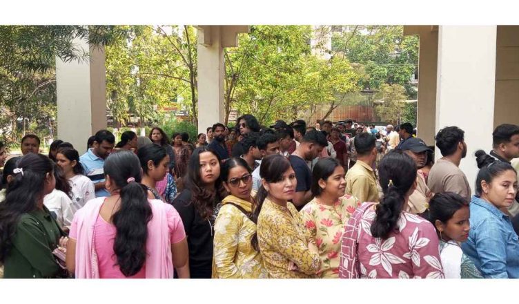 Security personnel controlling clash at Dhing polling booth in Assam after queue dispute during voting
