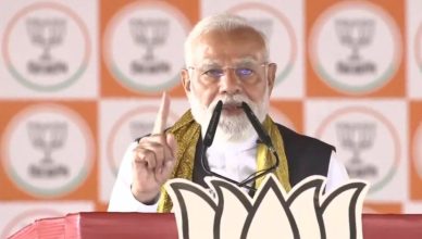 Prime Minister Narendra Modi addressing a political rally in Haldia West Bengal focusing on investment jobs and governance issues