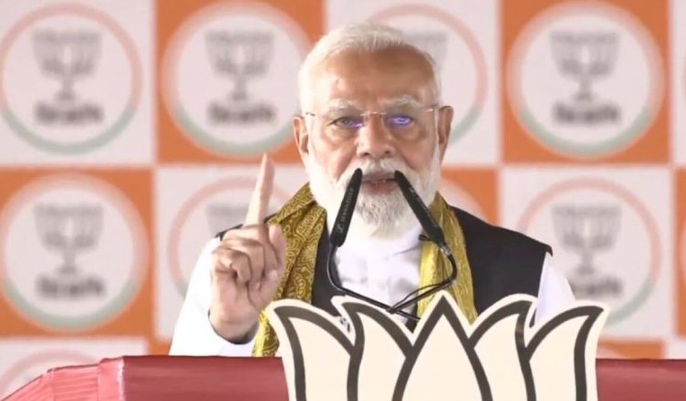 Prime Minister Narendra Modi addressing a political rally in Haldia West Bengal focusing on investment jobs and governance issues
