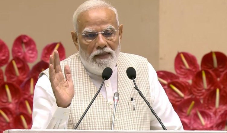 Prime Minister Narendra Modi addressing Nari Shakti Vandan Sammelan on Women’s Reservation Act at Vigyan Bhawan, New Delhi