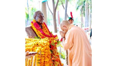 Uttar Pradesh Chief Minister Yogi Adityanath paying tribute to Dr BR Ambedkar on his birth anniversary in Lucknow