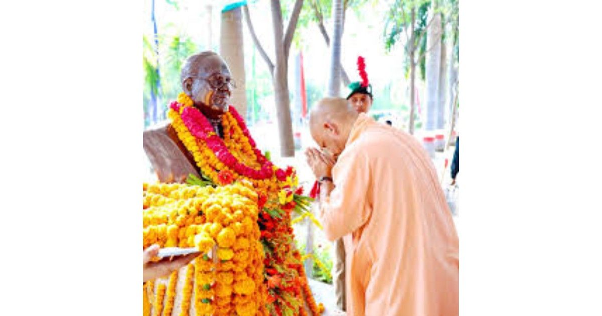 Uttar Pradesh Chief Minister Yogi Adityanath paying tribute to Dr BR Ambedkar on his birth anniversary in Lucknow