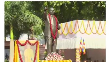 Indian leaders including Prime Minister Narendra Modi and Vice President C P Radhakrishnan paying floral tribute to Dr BR Ambedkar at Prerna Sthal on his 135th birth anniversary