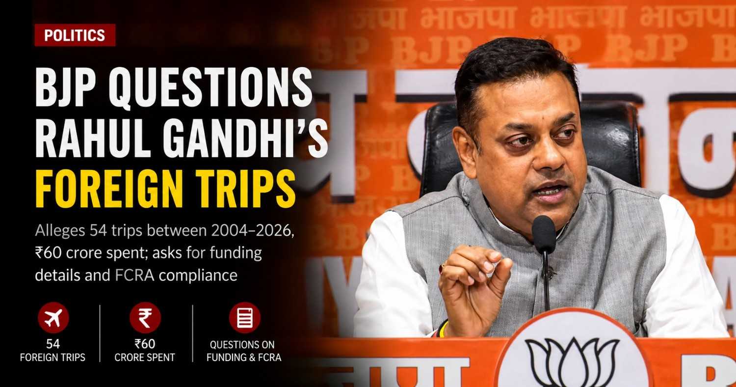 “BJP spokesperson Sambit Patra addressing a press conference on Rahul Gandhi’s foreign travel expenses in New Delhi”