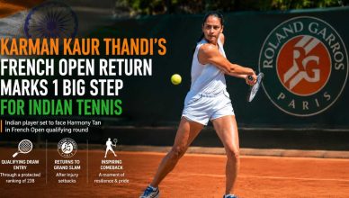 Indian tennis player Karman Kaur Thandi during training ahead of the French Open qualifying rounds at Roland Garros