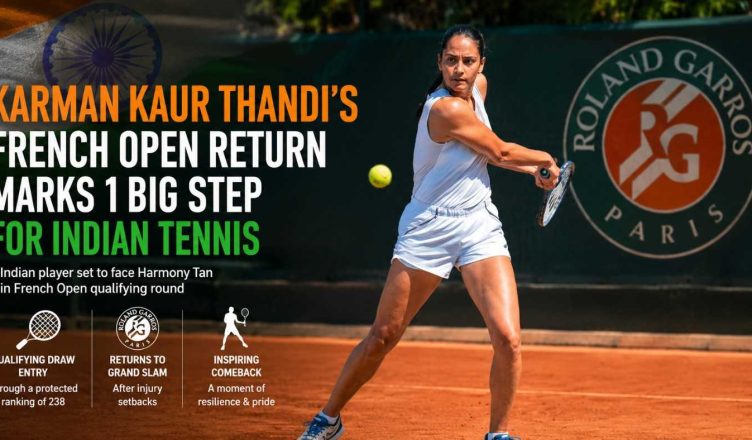 Indian tennis player Karman Kaur Thandi during training ahead of the French Open qualifying rounds at Roland Garros
