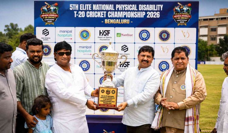 “Differently-abled cricketers during the opening ceremony of the 5th National Physical Disability Elite Cricket Tournament in Bengaluru”