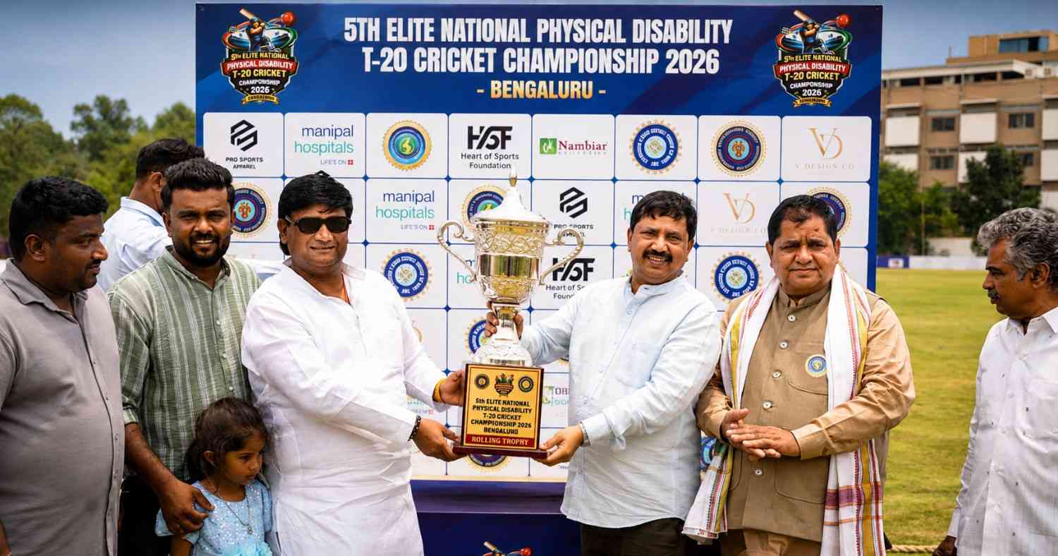 “Differently-abled cricketers during the opening ceremony of the 5th National Physical Disability Elite Cricket Tournament in Bengaluru”