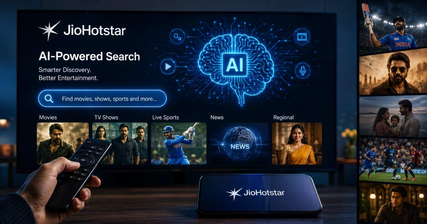 “JioHotstar AI-powered OTT search interface changing how Indian users discover movies, web series, and live sports content”