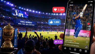 Fans celebrating during an IPL match as viral cricket moments dominate social media and digital entertainment trends in India