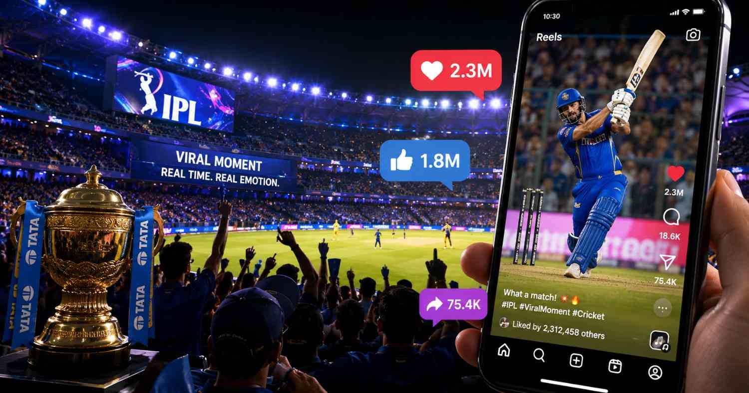 Fans celebrating during an IPL match as viral cricket moments dominate social media and digital entertainment trends in India