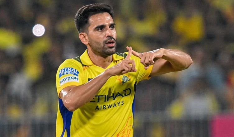 Deepak Chahar celebrating during an IPL match with his viral no-chit gesture