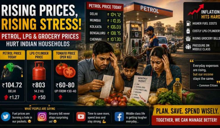 Petrol price today board at fuel station as Indian families worry about inflation and grocery price rise